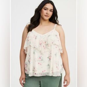 Torrid Floral Ruffle & Cream Spring Floral Garden Lace Women’s Plus Size Cami 3X
